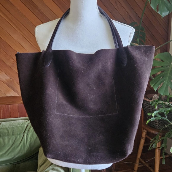 Madewell The Shopper Tote Brown Carob Suede Leather Slouchy Tote Shoulder Bag - Picture 3 of 8